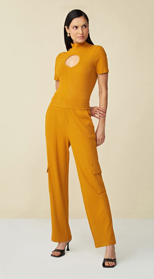 Calca Maria.Valentina Reta Cós Elástico Bolso Lateral Amarelo