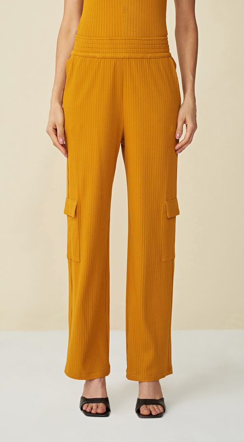 Calca Maria.Valentina Reta Cós Elástico Bolso Lateral Amarelo
