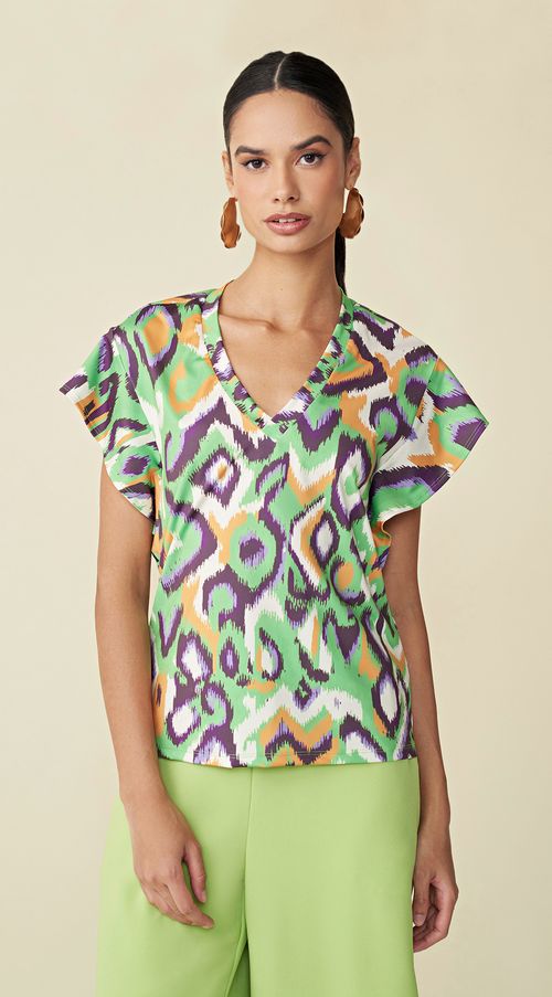 Blusa Maria.Valentina Decote V Manga Babado Básica Verde