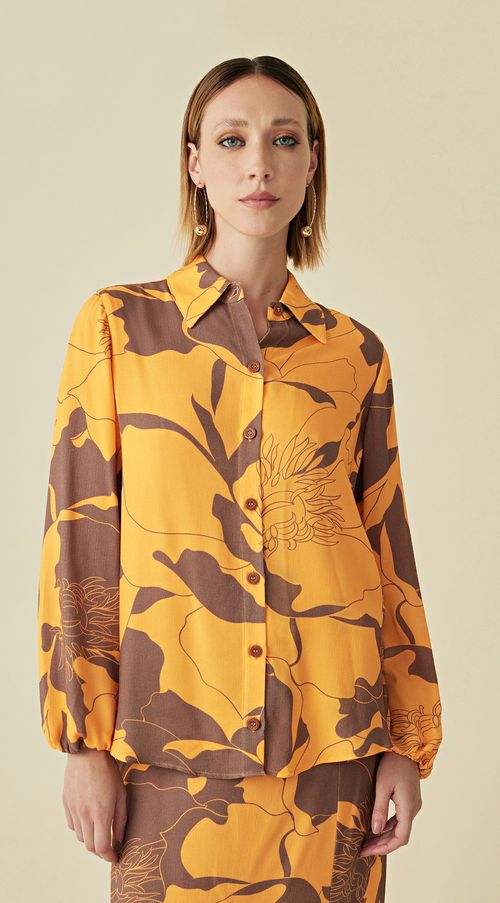 Camisa Maria.Valentina Manga Longa Detalhe Botão Laranja
