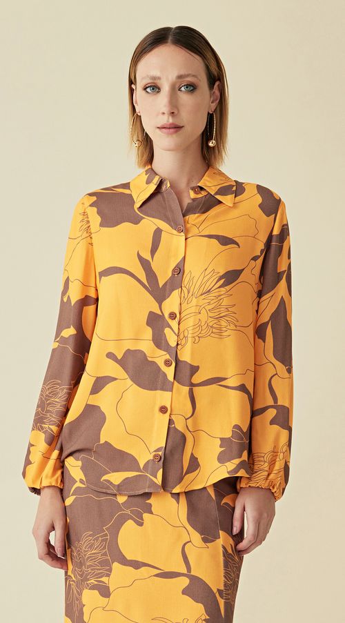 Camisa Maria.Valentina Manga Longa Detalhe Botão Laranja