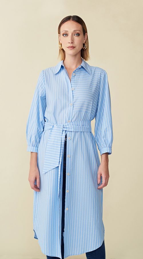 Vestido Maria.Valentina Midi Gola Camisa Composê De Tecidos Off White
