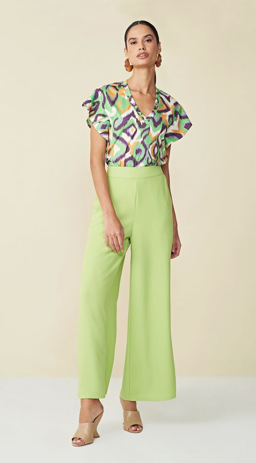 Calca Maria.Valentina Pantalona Cós Elástico Bolso Faca Verde