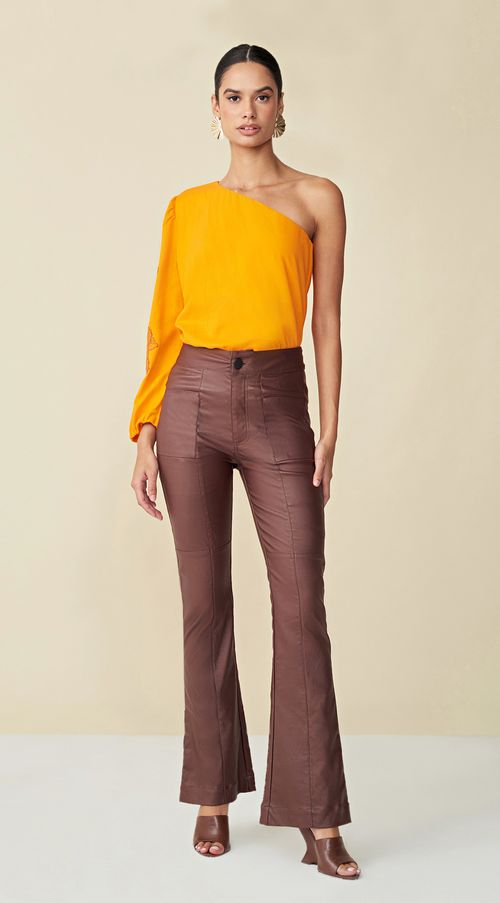 Calca Maria.Valentina Boot Cut M. Valentina Cós Alto Detalhe Bolso Marrom