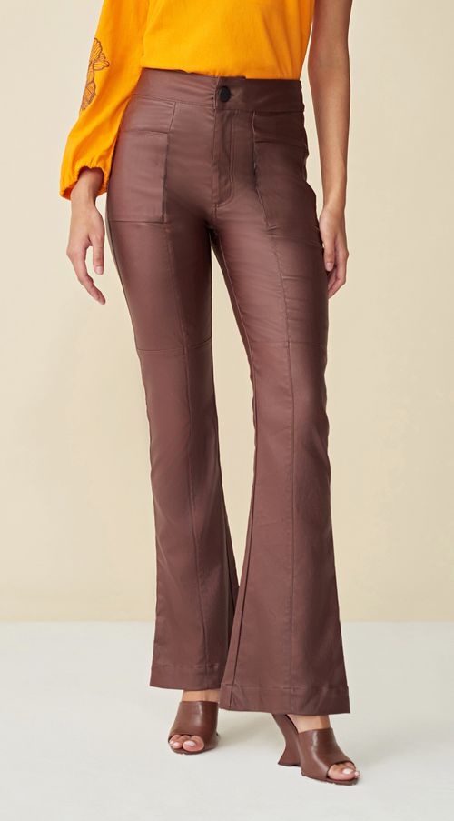 Calca Maria.Valentina Boot Cut M. Valentina Cós Alto Detalhe Bolso Marrom