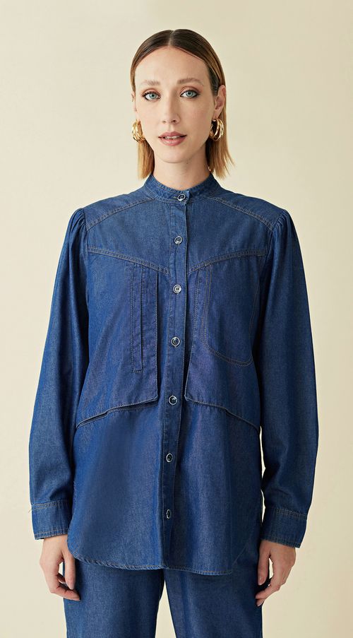 Camisa Maria.Valentina Manga Longa Com Bolso Jeans