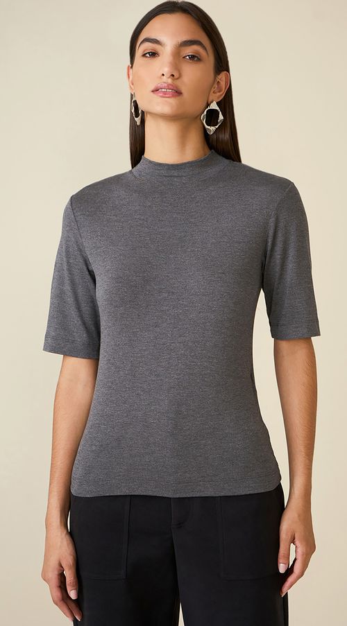 T-Shirt Maria.Valentina Gola Alta Básica Cinza