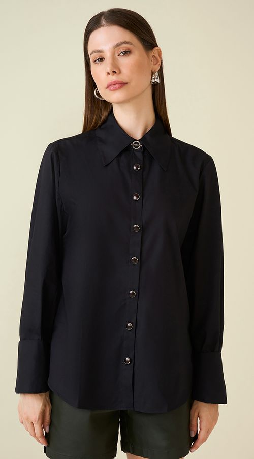 Camisa Maria.Valentina Manga Longa Detalhe Punho Preto