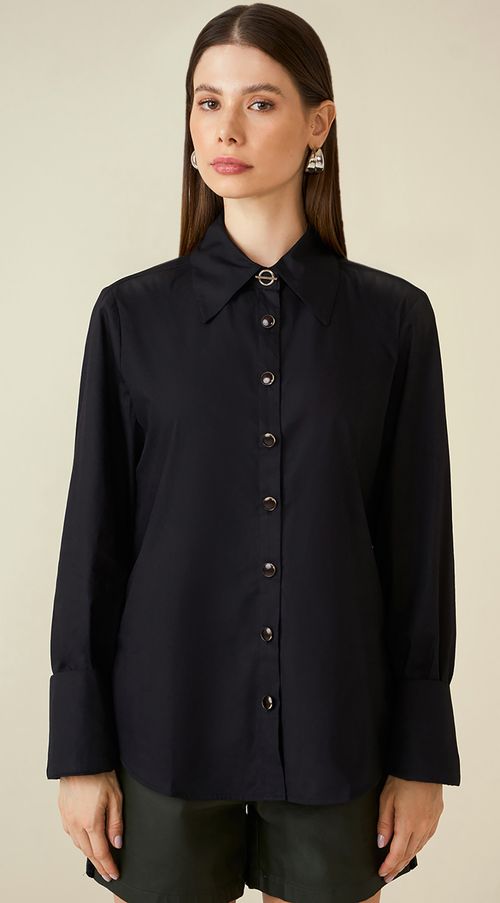 Camisa Maria.Valentina Manga Longa Detalhe Punho Preto