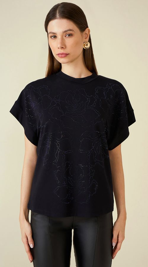 T-Shirt Maria.Valentina Gola Alta Detalhe Termocolante Preto