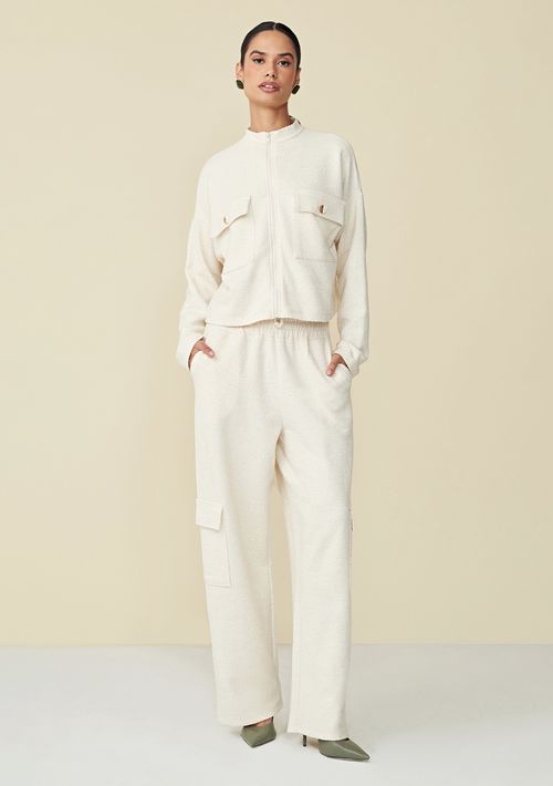 Calça Maria.Valentina Cargo Cós Elástico Detalhe Bolso Off White