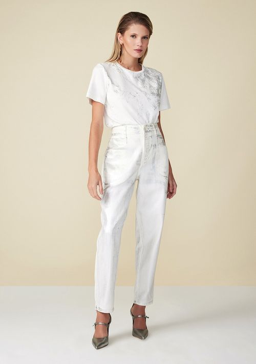 Calça Maria.Valentina Mom Cós Alto Com Foil Off White