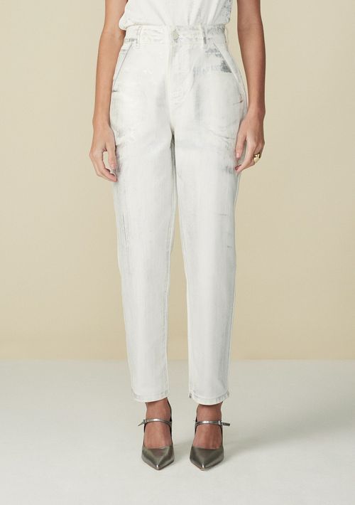 Calça Maria.Valentina Mom Cós Alto Com Foil Off White