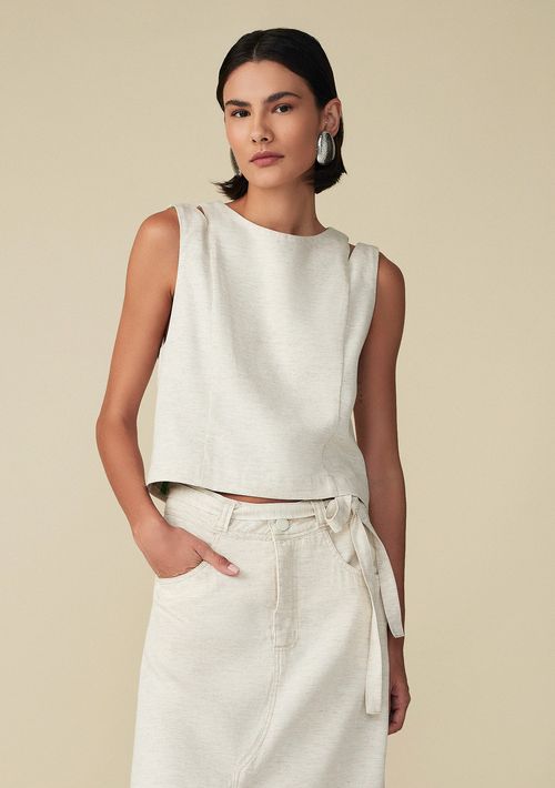 Blusa Maria.Valentina Decote Redondo Cavada Com Zíper Cru