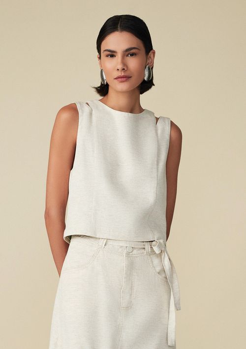 Blusa Maria.Valentina Decote Redondo Cavada Com Zíper Cru