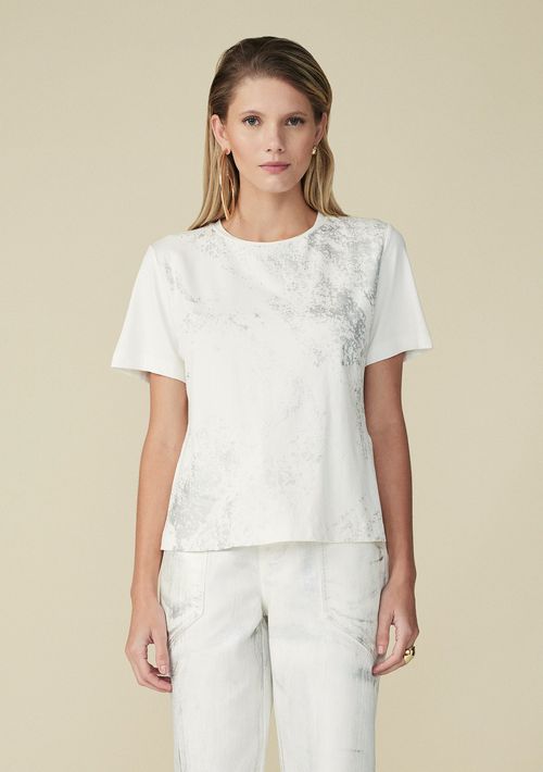 T-Shirt Maria.Valentina Decote Redondo Estampada Off White