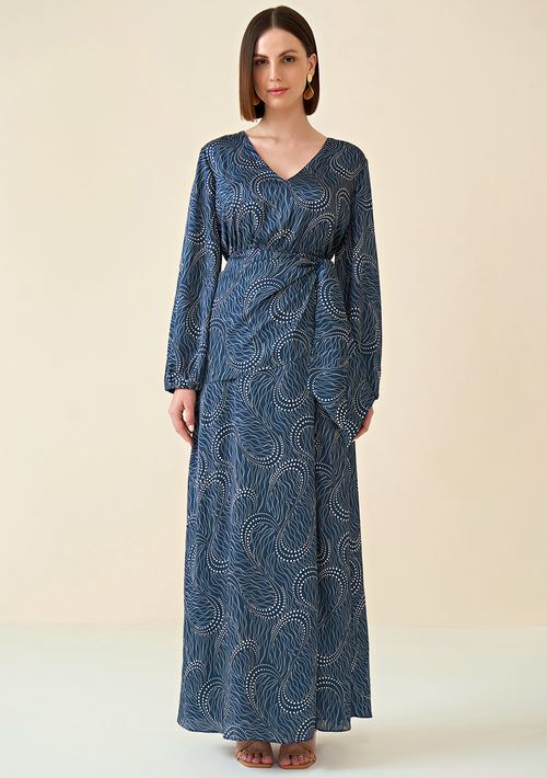 Vestido Maria.Valentina Longo Decote V Com Sobreposição Azul