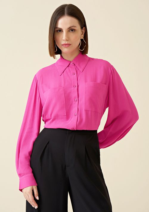 Camisa Maria.Valentina Manga Longa Com Bolso Sobreposto Pink