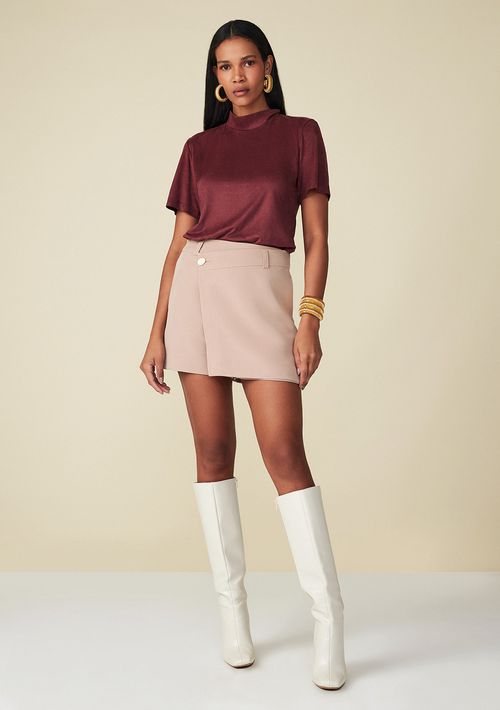 Shorts Maria.Valentina Saia Detalhe Botão Bege
