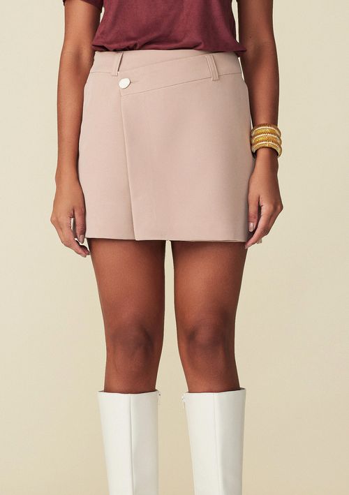 Shorts Maria.Valentina Saia Detalhe Botão Bege