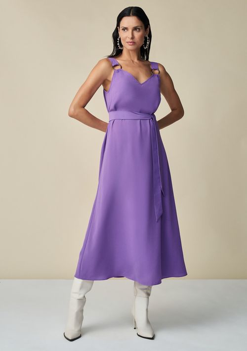 Vestido Maria.Valentina Midi Decote V Com Faixa Roxo