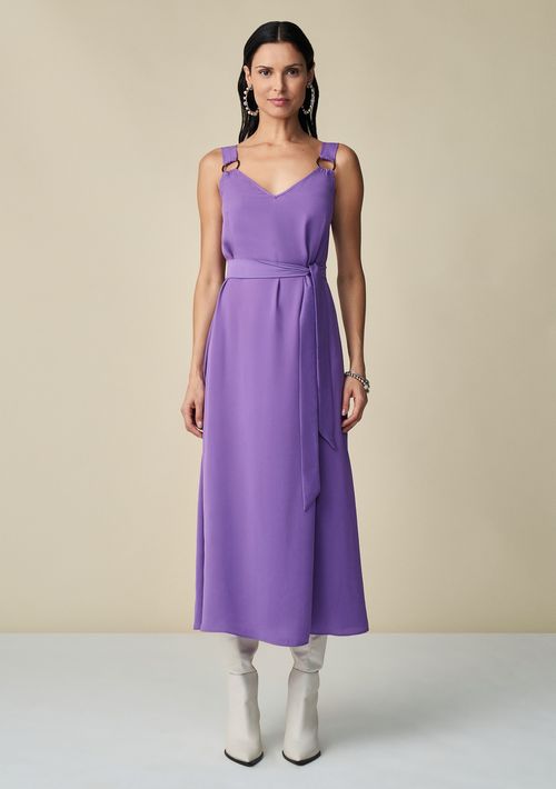 Vestido Maria.Valentina Midi Decote V Com Faixa Roxo