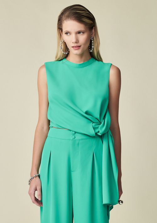 Blusa Maria.Valentina Gola Redonda Cavada Faixa Cintura Verde