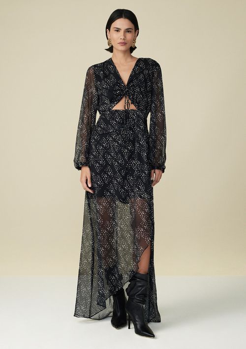 Vestido Maria.Valentina Longo Decote V Com Amarração Preto