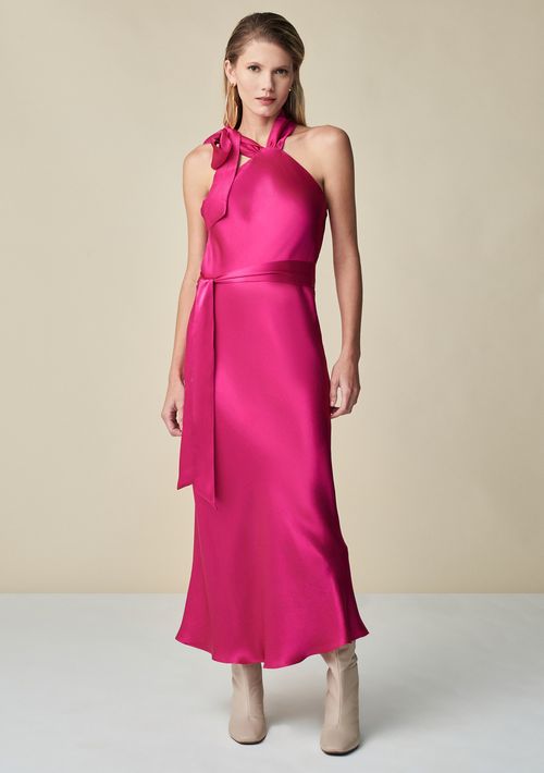 Vestido Maria.Valentina Midi Cava Francesa Com Faixa Rosa