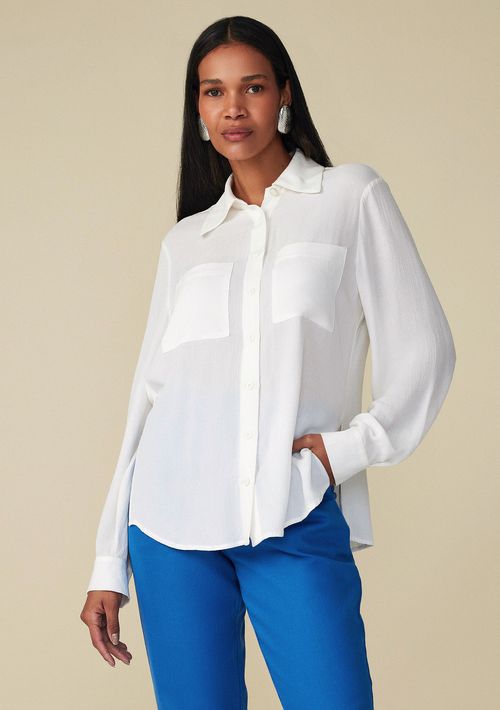 Camisa Maria.Valentina Manga Longa Com Bolso Sobreposto Off White