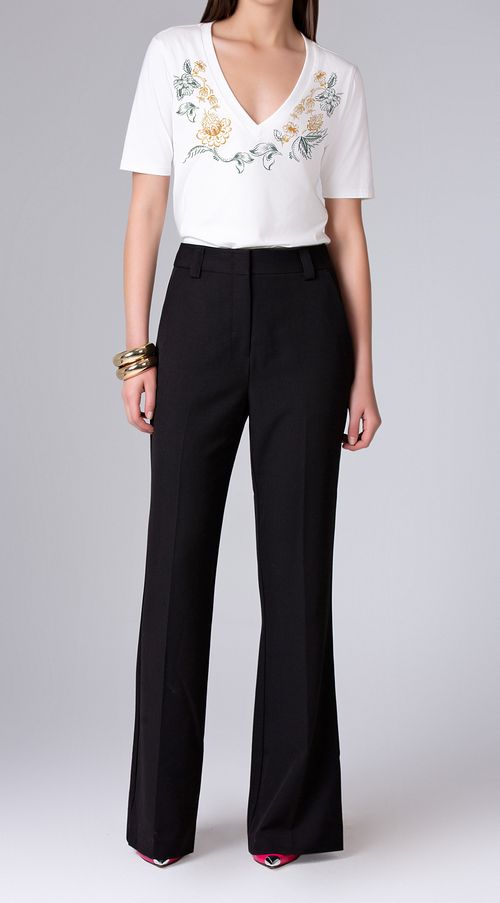 Calca Maria.Valentina Boot Cut Cós Alto Bolso Faca Preto