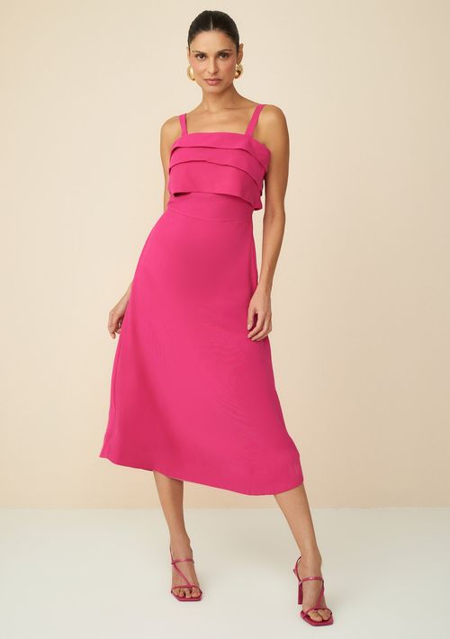 Vestido Maria.Valentina Longo Decote Reto Com Pregas Pink