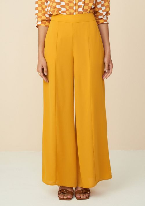 Calça Maria.Valentina Pantalona Cós Alto Com Recorte Amarelo