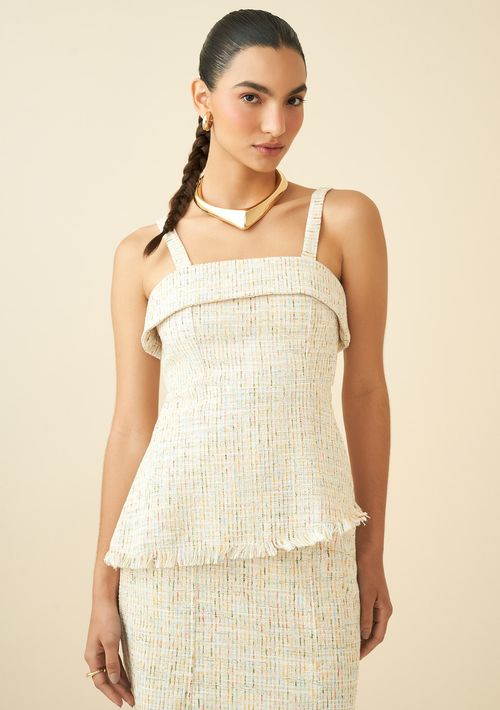 Blusa Maria.Valentina Tomara Que Caia Sem Manga Assimétrica Off White