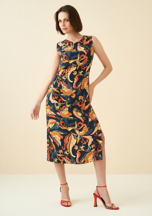 Vestido Maria.Valentina Midi Decote Redondo Com Metal Azul Marinho