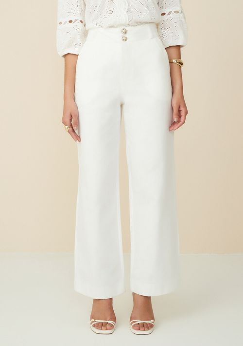 Calça Maria.Valentina Pantalona Cós Alto Com Botão Off White