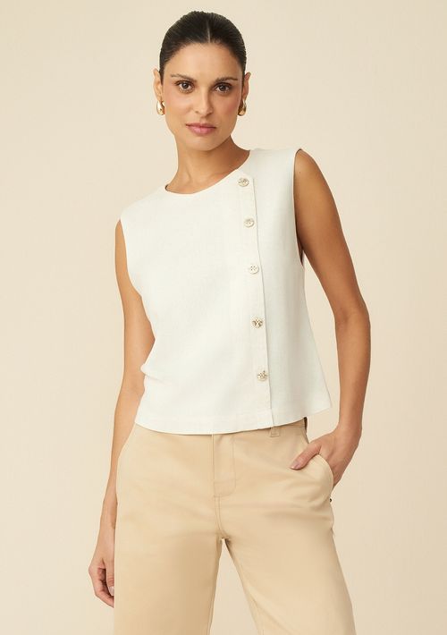 Blusa Maria.Valentina Decote Redondo Cavada Com Botão Cru
