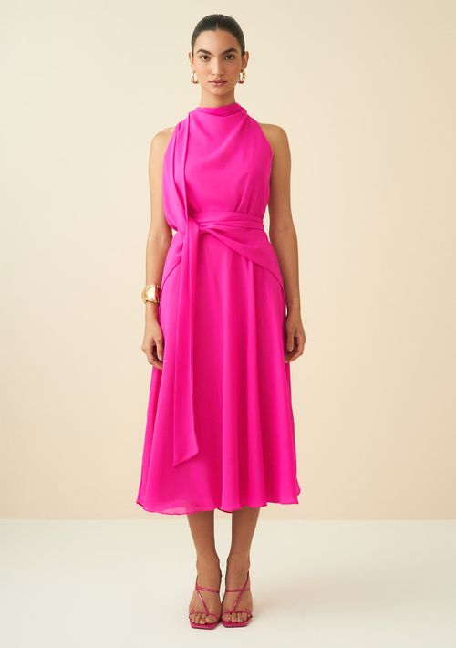 Vestido Maria.Valentina Midi Decote Degage Detalhe Cintura Pink