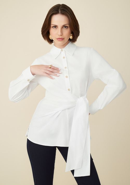Camisa Maria.Valentina Manga Longa Com Amarração Branco