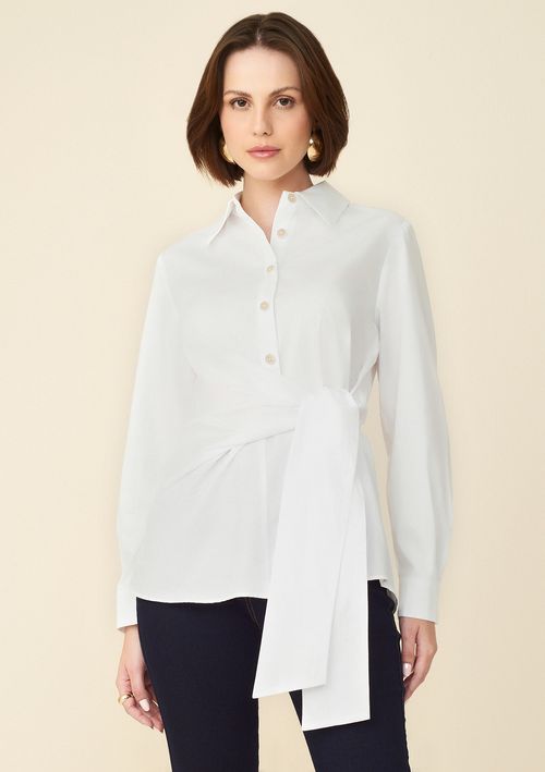 Camisa Maria.Valentina Manga Longa Com Amarração Branco