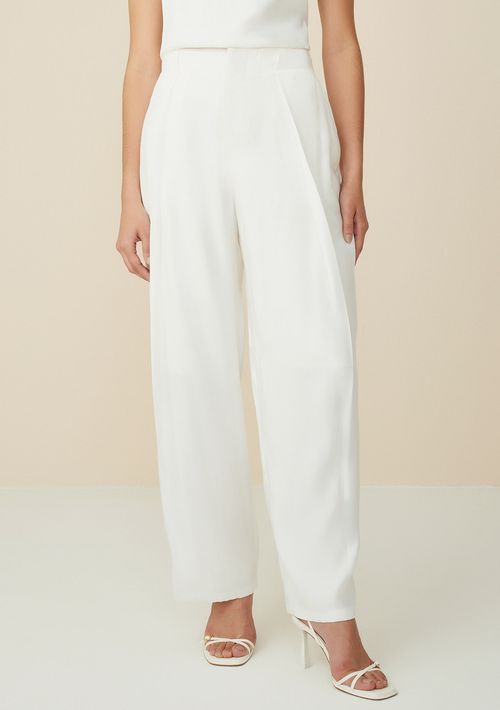 Calça Maria.Valentina Reta Cós Alto Com Pregas Off White
