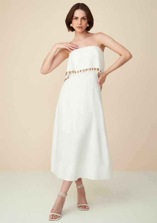 Vestido Maria.Valentina Midi Tomara Que Caia Com Babado Off White