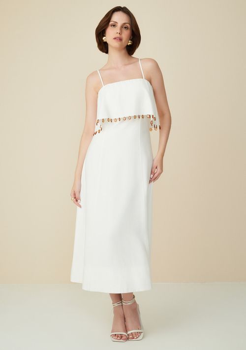 Vestido Maria.Valentina Midi Tomara Que Caia Com Babado Off White