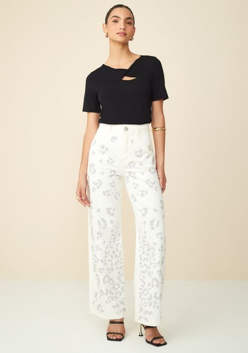 Calça Maria.Valentina Reta Cós Alto Com Termocolante Off White