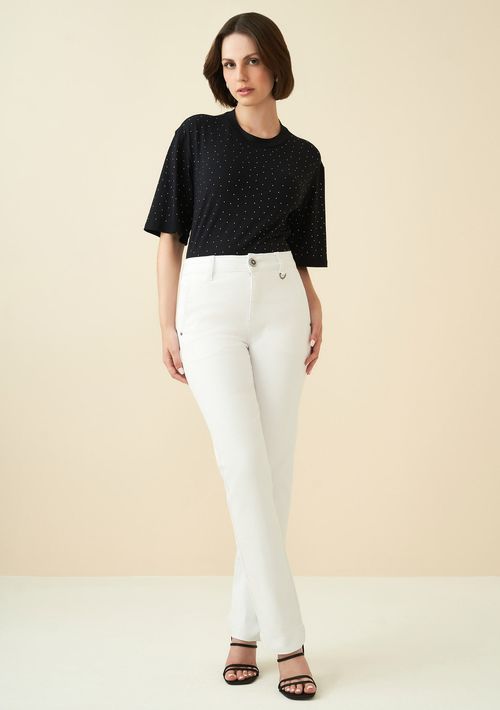 Calça Maria.Valentina Straight M. Helena Cós Intermediário Bolso Faca Branco