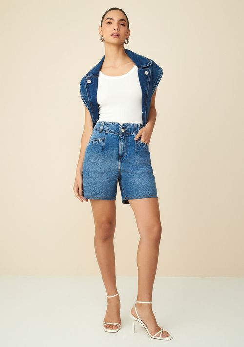 Bermuda Maria.Valentina Reta Detalhe Botões Jeans