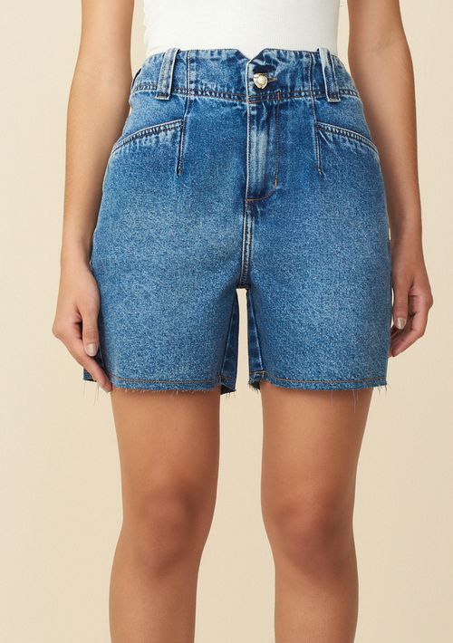 Bermuda Maria.Valentina Reta Detalhe Botões Jeans