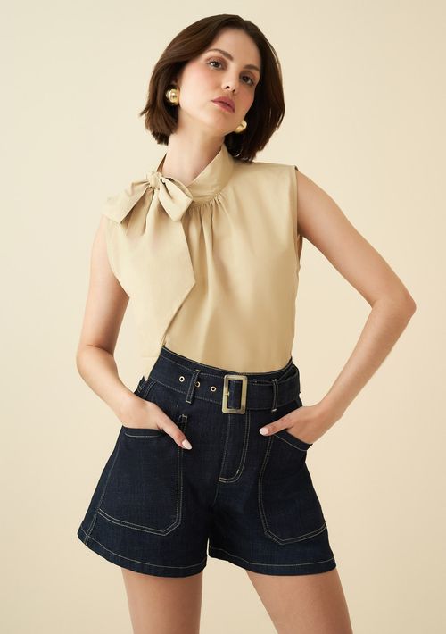 Shorts Maria.Valentina Linha A Com Cinto Jeans