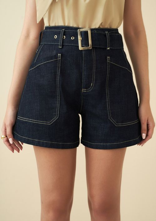 Shorts Maria.Valentina Linha A Com Cinto Jeans