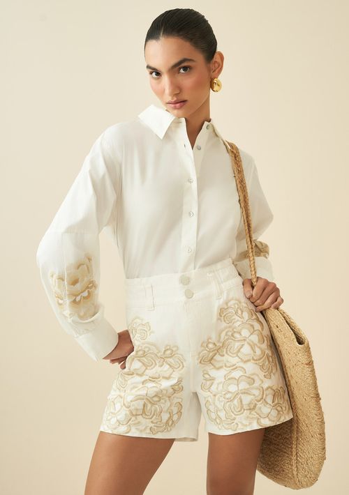 Bermuda Maria.Valentina Regular Bordado Industrial Off White